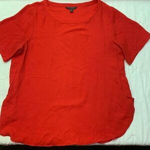 Preppy Banana Republic Red Short Sleeve Relaxed Blouse Top - Petite Large LP